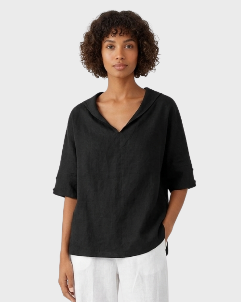 Siarah Camisón Mujer – Lino 100%, Escote en V Elegante y Corte Fluido Confortable