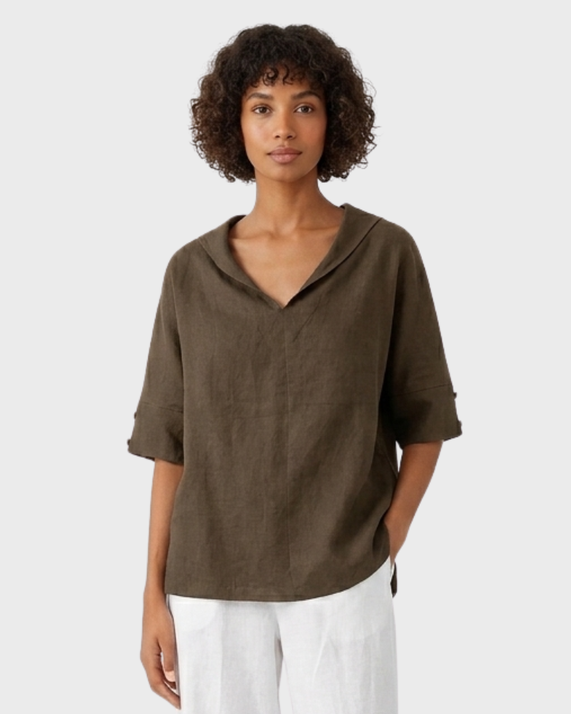 Siarah Camisón Mujer – Lino 100%, Escote en V Elegante y Corte Fluido Confortable