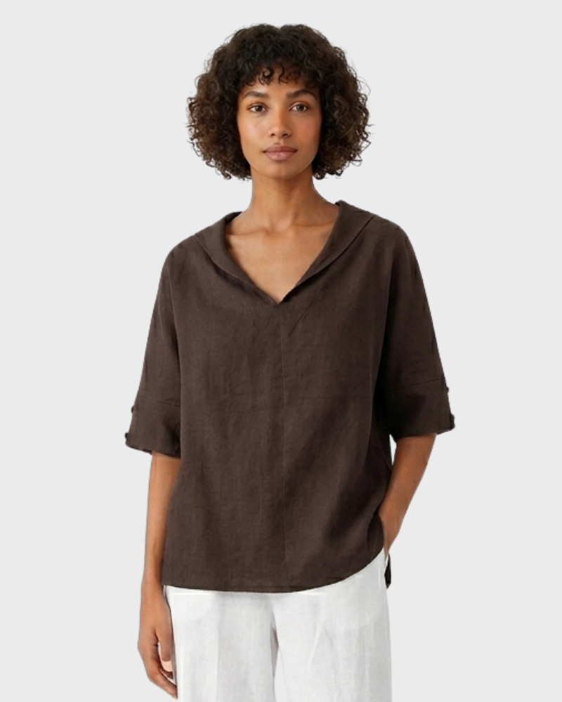 Siarah Camisón Mujer – Lino 100%, Escote en V Elegante y Corte Fluido Confortable