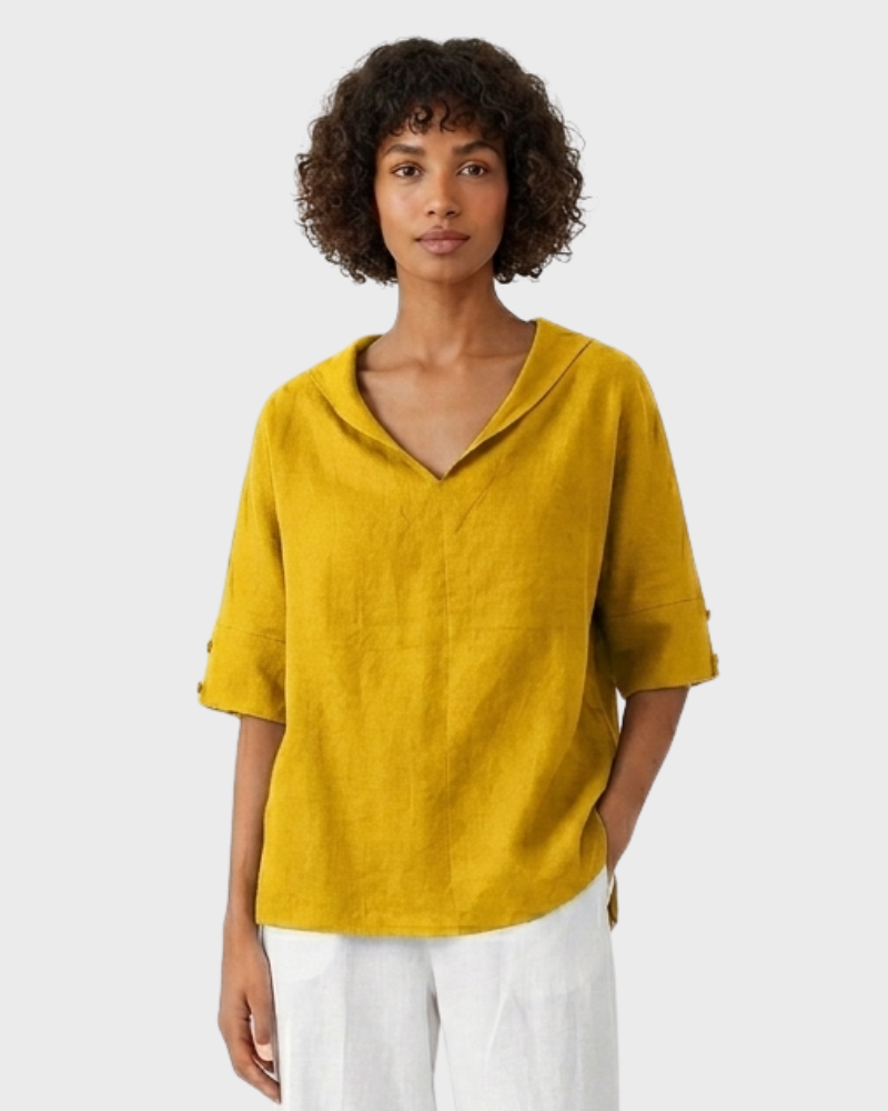 Siarah Camisón Mujer – Lino 100%, Escote en V Elegante y Corte Fluido Confortable
