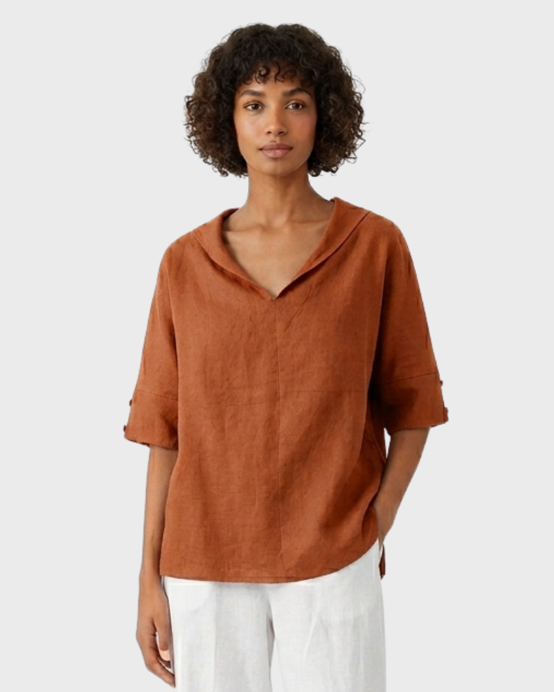 Siarah Damechemise – 100% Hør, Elegant V-udskæring & Behagelig Flydende Pasform