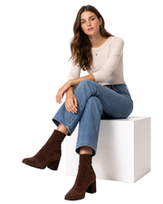 Botas Gigi Mulher Salto – Botas Biqueira Quadrada Meio-Canela Fecho de Zíper Estilo Inverno