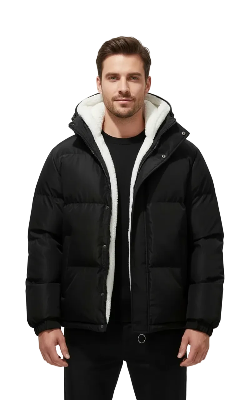 Simon Winterjacke Herren – Warme Daunenjacke mit Sherpa-Futter und Bequemer Kapuze