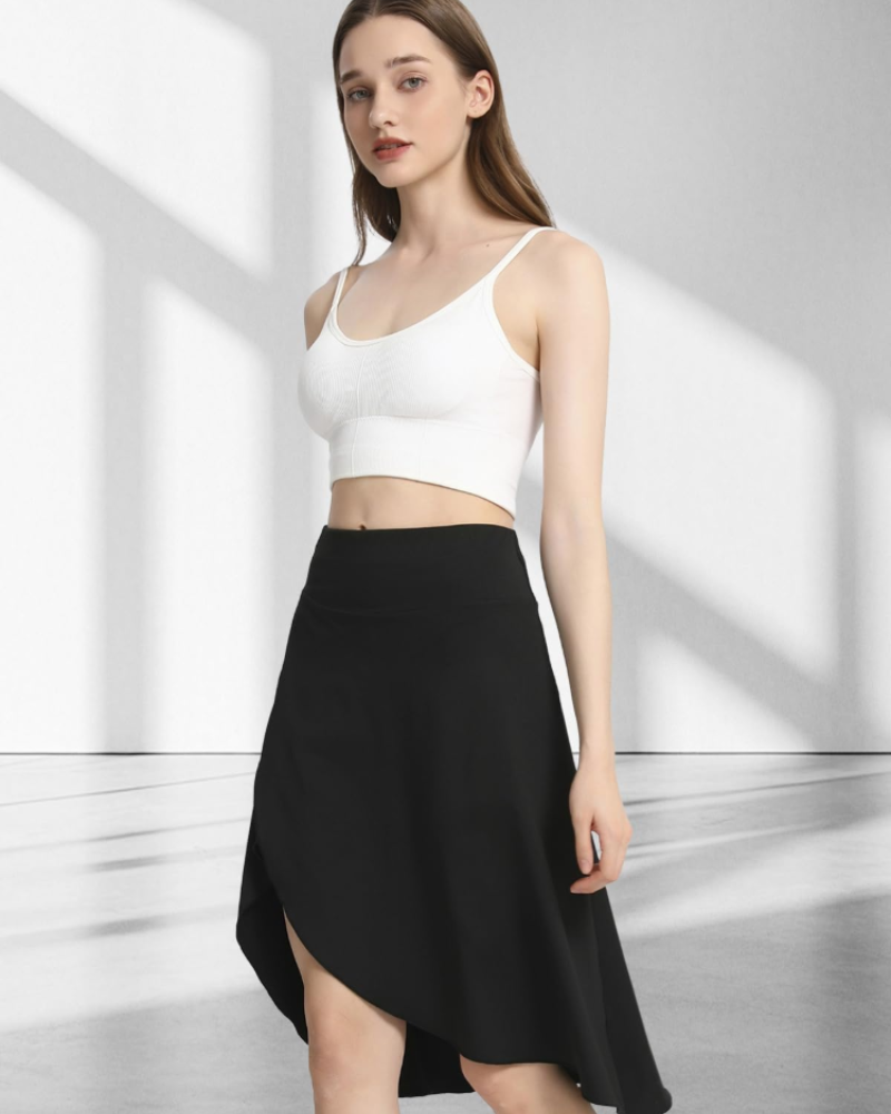 Hailey Jupe-Short Midi Femme – Skort Taille Haute avec Short Intégré, Volants & Poches