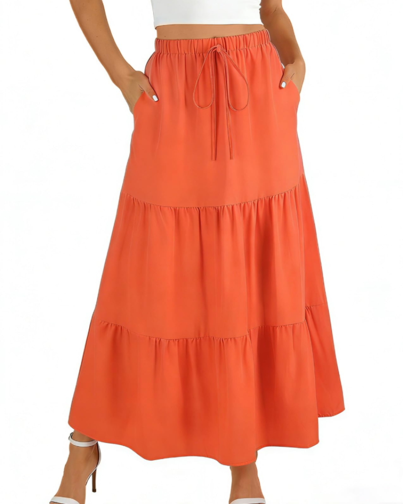 Grace Jupe Maxi Femme – Jupe Longue Évasée avec Taille Haute Élastique & Poches