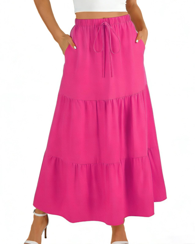 Grace Jupe Maxi Femme – Jupe Longue Évasée avec Taille Haute Élastique & Poches