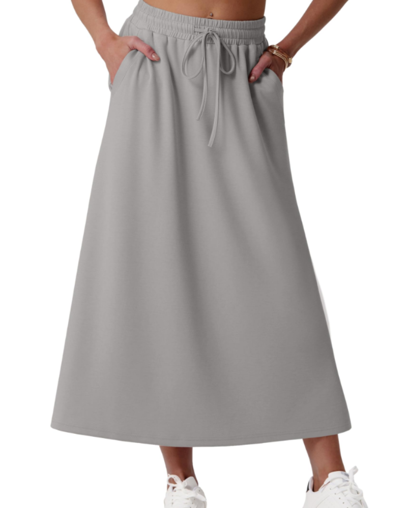 Elena Jupe Maxi Damen – Weit ausgestellter langer Rock mit elastischem Bund, Kordelzug und Taschen