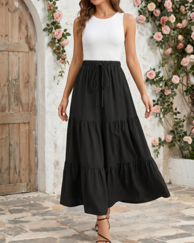 Grace Jupe Maxi Femme – Jupe Longue Évasée avec Taille Haute Élastique & Poches