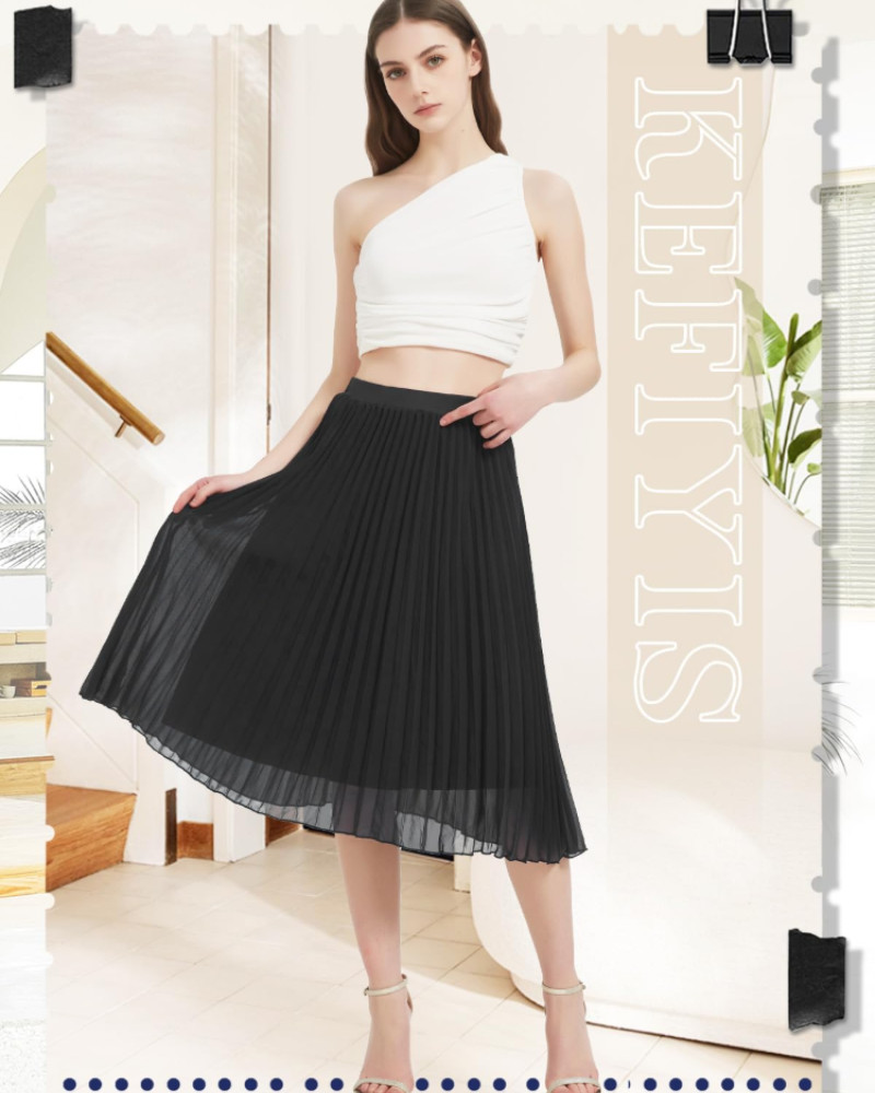 Emma Jupe Maxi Femme – Jupe Longue Plissée en Mousseline avec Taille Élastique