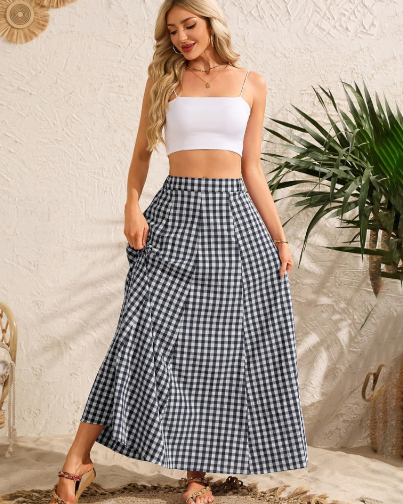 Hailey Jupe Maxi Femme – długa rozkloszowana spódnica w kratę z bocznymi kieszeniami