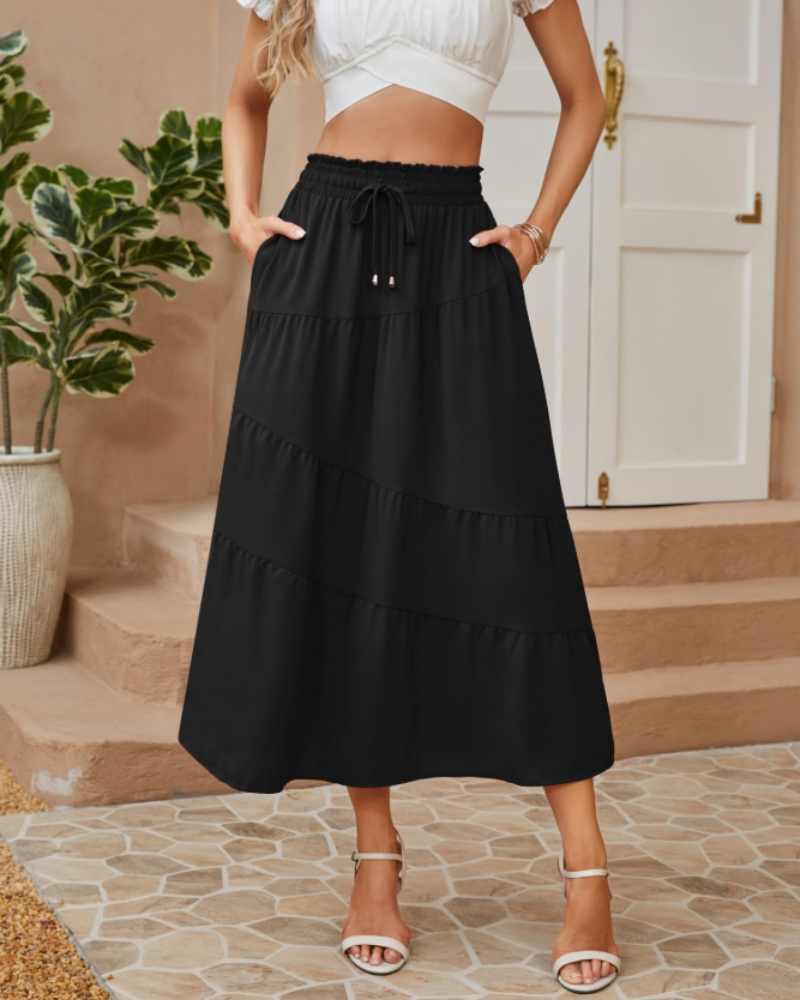 Gonna Scarlett Jupe Maxi Donna – Gonna Lunga Bohemien a Volant con Vita Elastica e Tasche