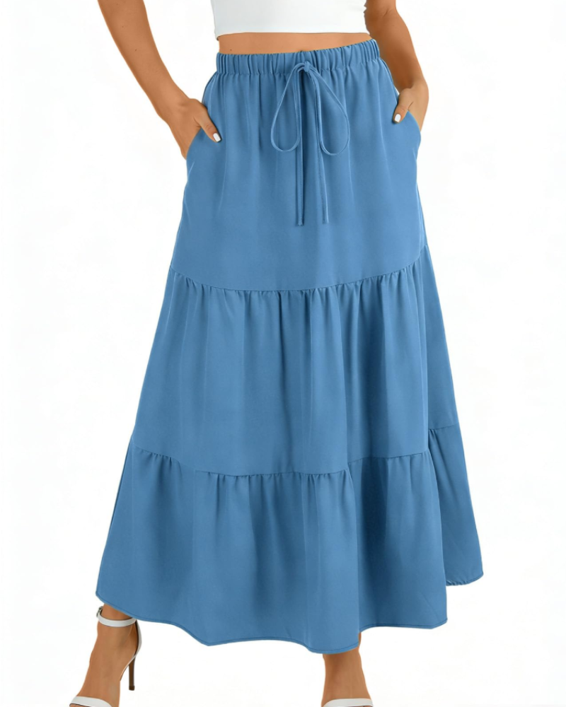 Grace Jupe Maxi Femme – Jupe Longue Évasée avec Taille Haute Élastique & Poches