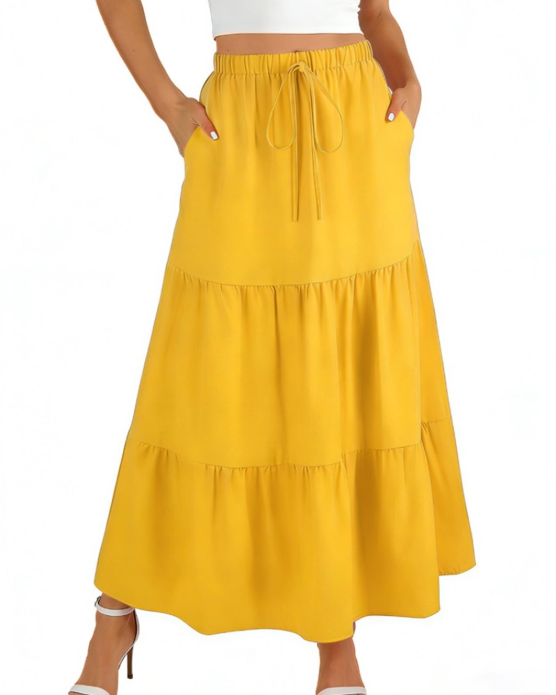 Grace Jupe Maxi Femme – Jupe Longue Évasée avec Taille Haute Élastique & Poches