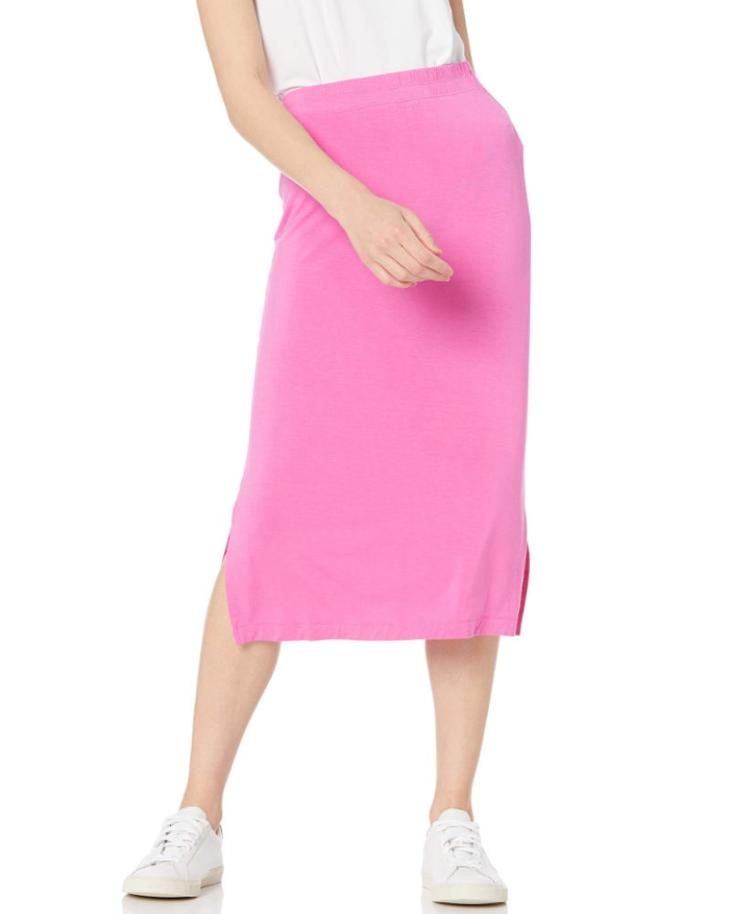 Clara Jupe Midi Femme – Jupe en Jersey Extensible avec Taille Élastique & Fentes Latérales