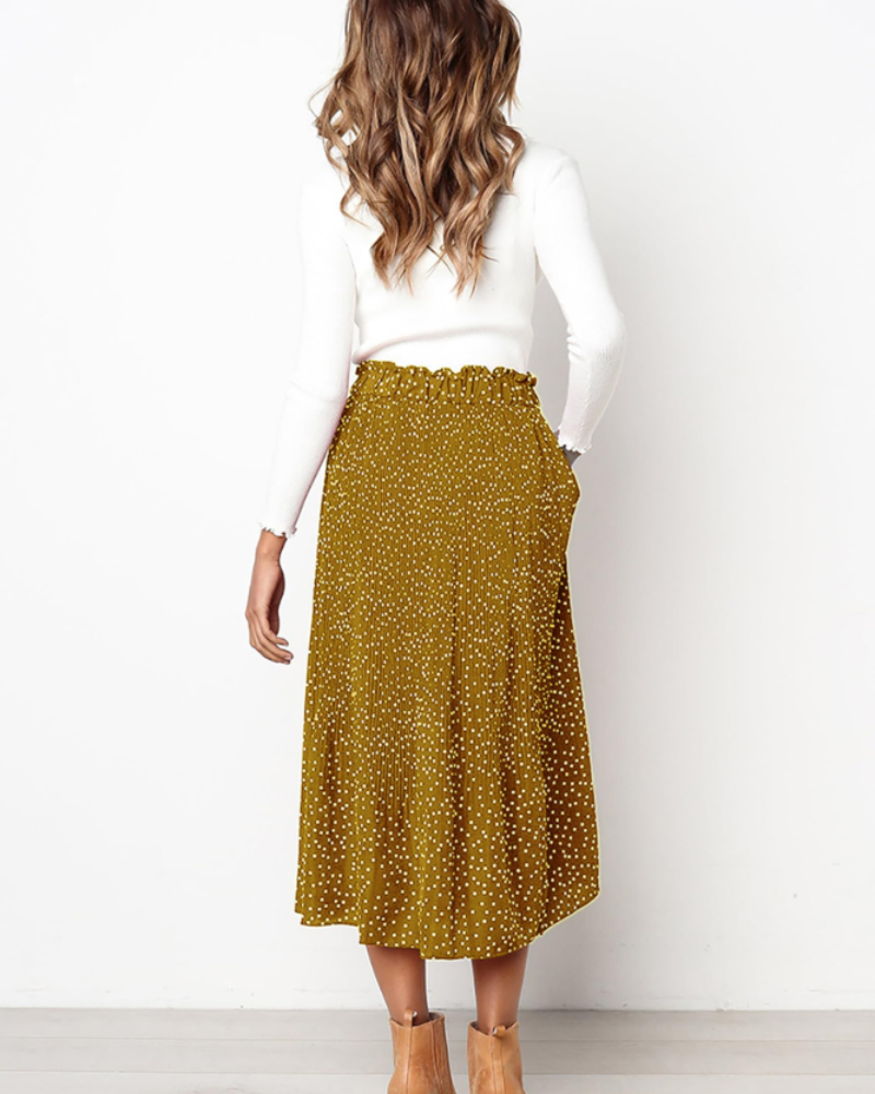 Corinne Jupe Midi Plissée Femme – Jupe à Pois avec Taille Élastique et Poches