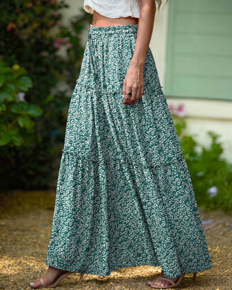 Daphne Jupe Maxi Fleurie Femme – Jupe Bohème à Taille Haute avec Poches