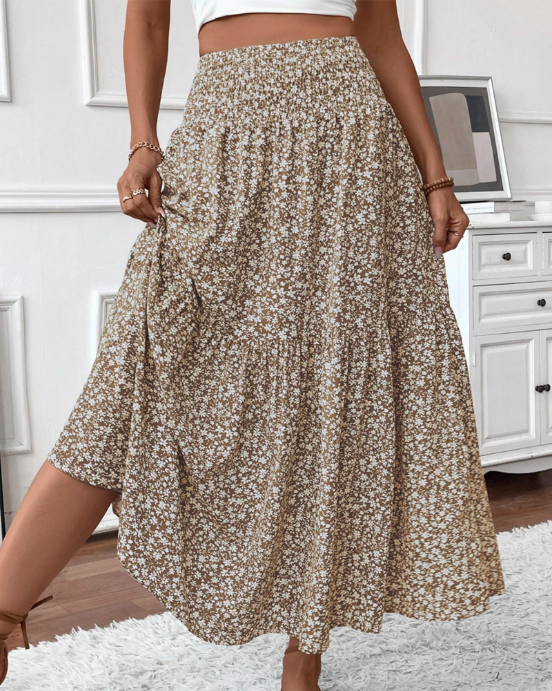 Saia Maxi Lily Jupe Feminina – Saia Longa Floral com Cintura Alta Elástica e Bolsos