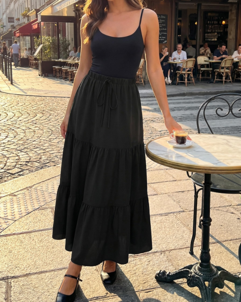 Grace Jupe Maxi Femme – Jupe Longue Évasée avec Taille Haute Élastique & Poches