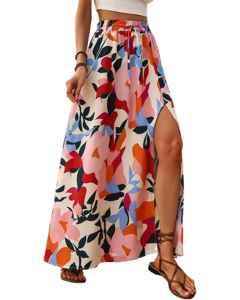 Sienna Jupe Maxi Damen – Lange ausgestellte Rock mit seitlichem Schlitz & elastischem Hochtaillebund