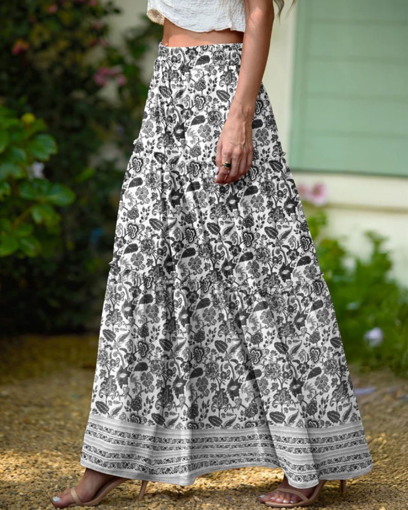 Daphne Jupe Maxi Fleurie Femme – Jupe Bohème à Taille Haute avec Poches