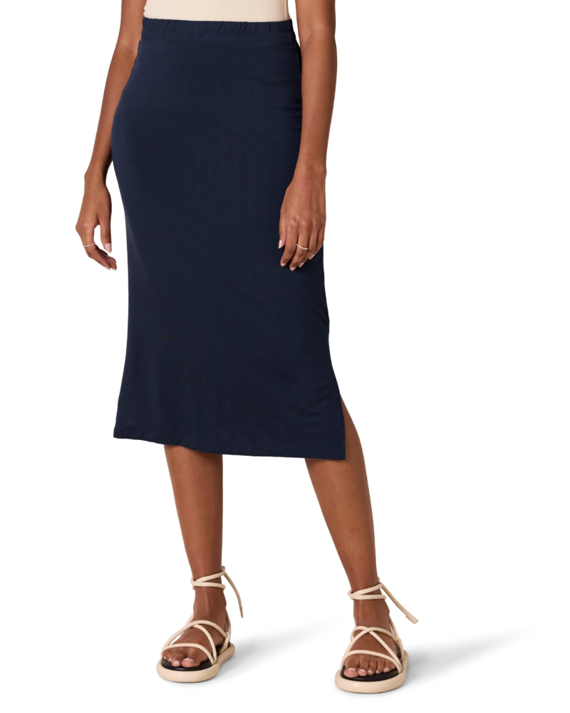 Clara Jupe Midi Femme – Jupe en Jersey Extensible avec Taille Élastique & Fentes Latérales