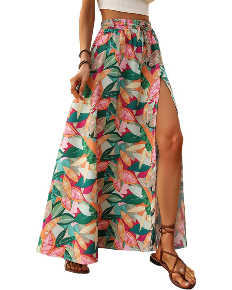 Sienna Jupe Maxi Damen – Lange ausgestellte Rock mit seitlichem Schlitz & elastischem Hochtaillebund