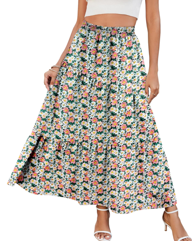 Natalie Jupe Maxi Femme – Jupe Longue Évasée avec Taille Haute Élastique, Volants & Poches
