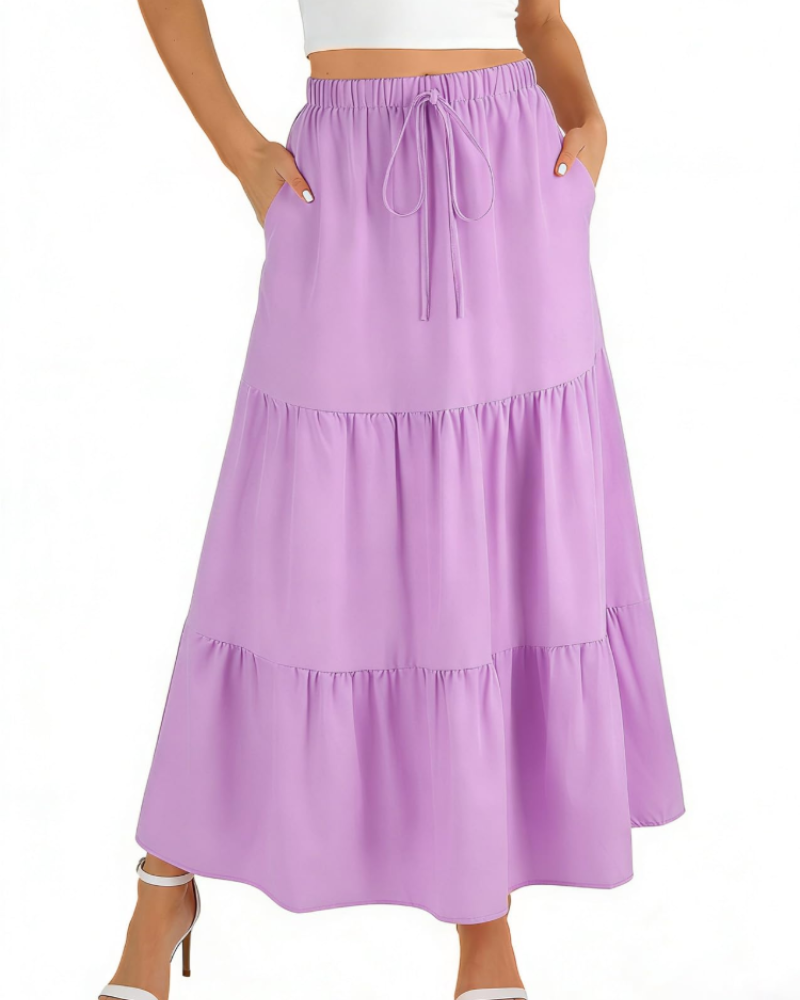 Grace Jupe Maxi Femme – Jupe Longue Évasée avec Taille Haute Élastique & Poches