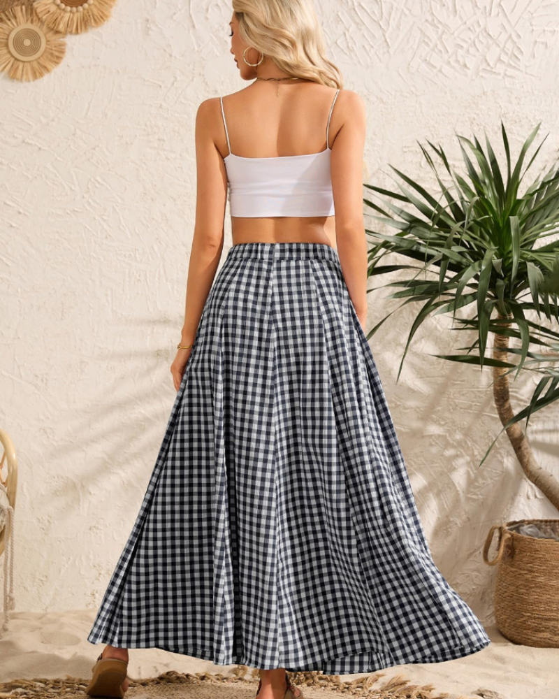 Hailey Jupe Maxi Femme – długa rozkloszowana spódnica w kratę z bocznymi kieszeniami