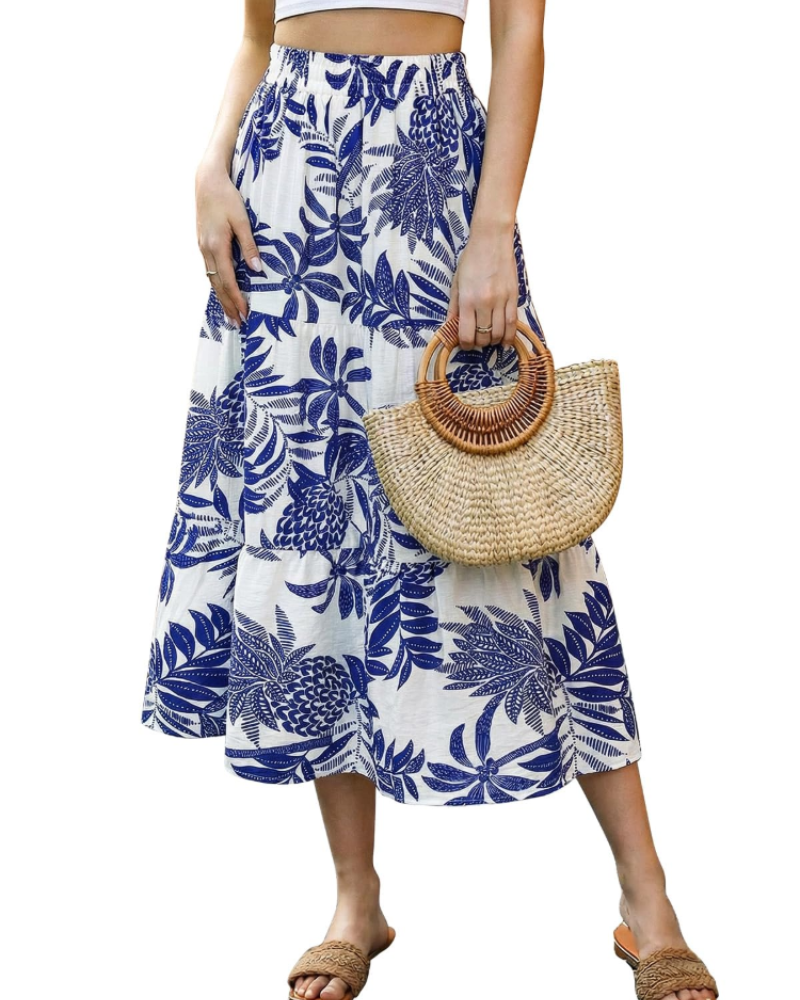 Hadley Jupe Midi Fleurie Femme – Jupe Trapèze Vintage à Taille Élastique