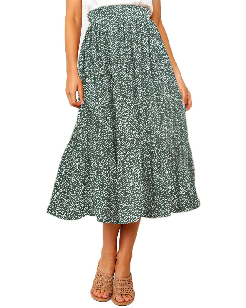 Corinne Jupe Midi Plissée Femme – Jupe à Pois avec Taille Élastique et Poches