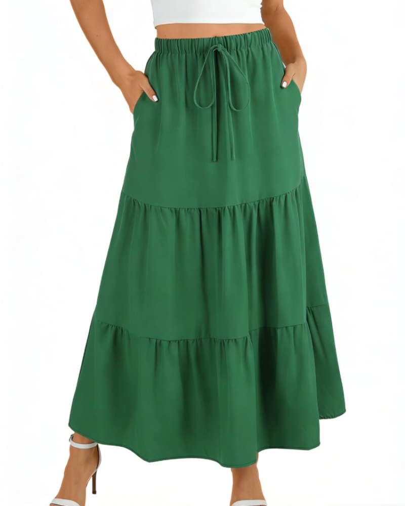 Grace Jupe Maxi Femme – Jupe Longue Évasée avec Taille Haute Élastique & Poches