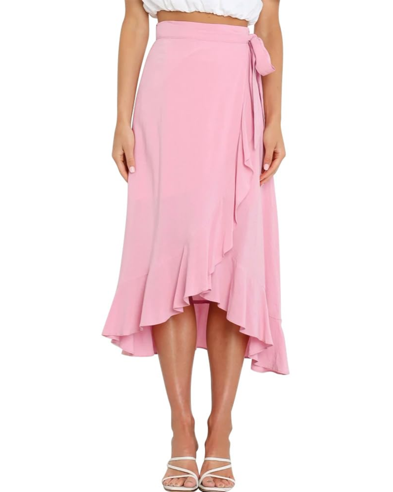 Olivia Jupe Portefeuille Femme – Jupe Midi Évasée avec Ceinture Ajustable & Ourlet Volanté