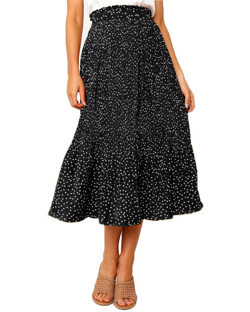 Corinne Jupe Midi Plissée Femme – Jupe à Pois avec Taille Élastique et Poches