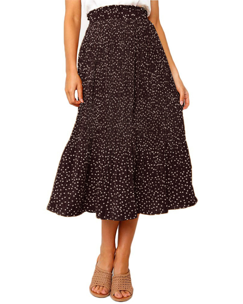 Corinne Jupe Midi Plissée Femme – Jupe à Pois avec Taille Élastique et Poches