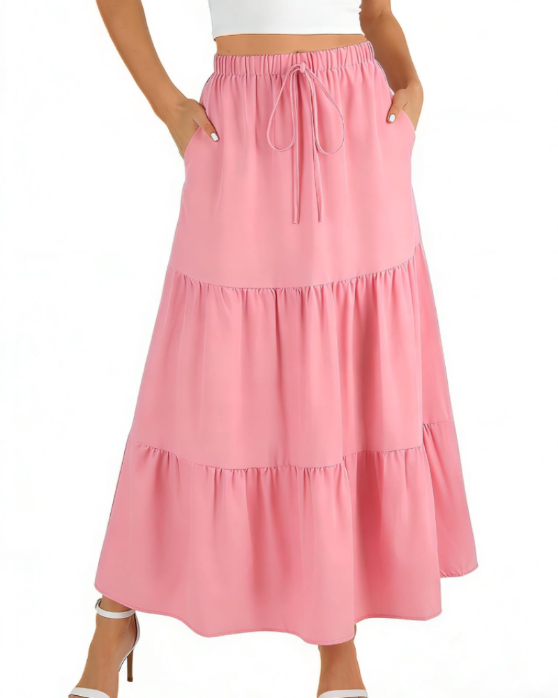 Grace Jupe Maxi Femme – Jupe Longue Évasée avec Taille Haute Élastique & Poches