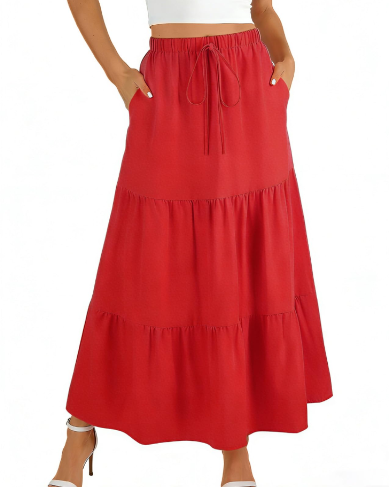Grace Jupe Maxi Femme – Jupe Longue Évasée avec Taille Haute Élastique & Poches
