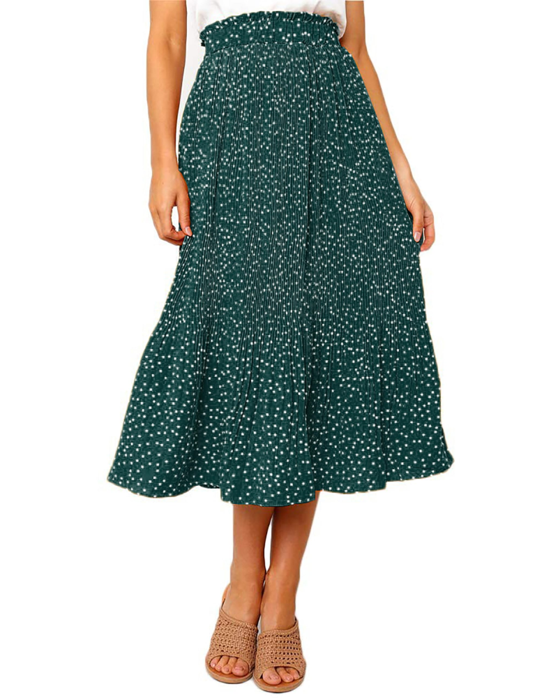 Corinne Jupe Midi Plissée Femme – Jupe à Pois avec Taille Élastique et Poches