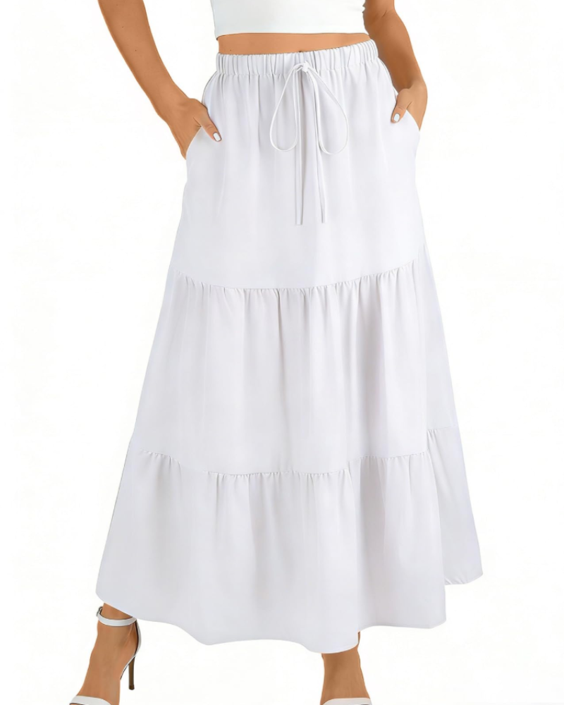 Grace Jupe Maxi Femme – Jupe Longue Évasée avec Taille Haute Élastique & Poches