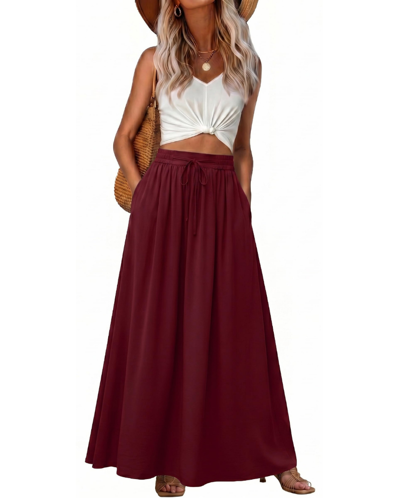 Hannah Jupe Maxi Femme – Jupe Longue Bohème Imprimée avec Taille Élastique, Cordon & Poches