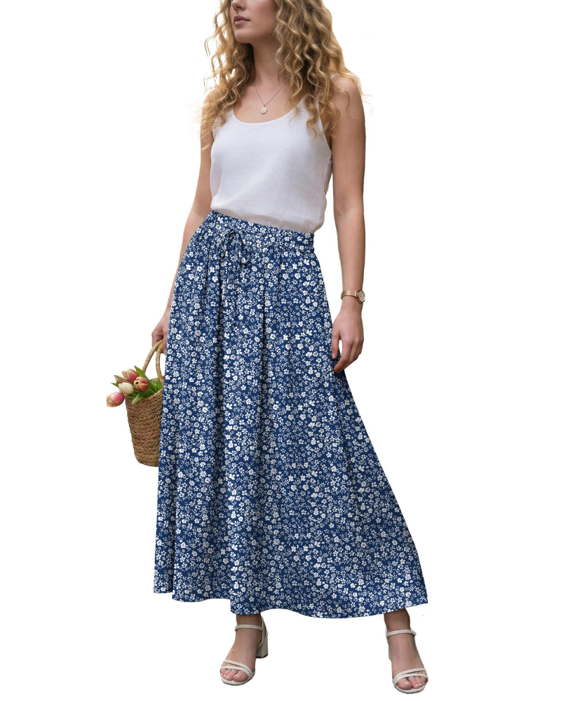 Hannah Jupe Maxi Femme – Jupe Longue Bohème Imprimée avec Taille Élastique, Cordon & Poches