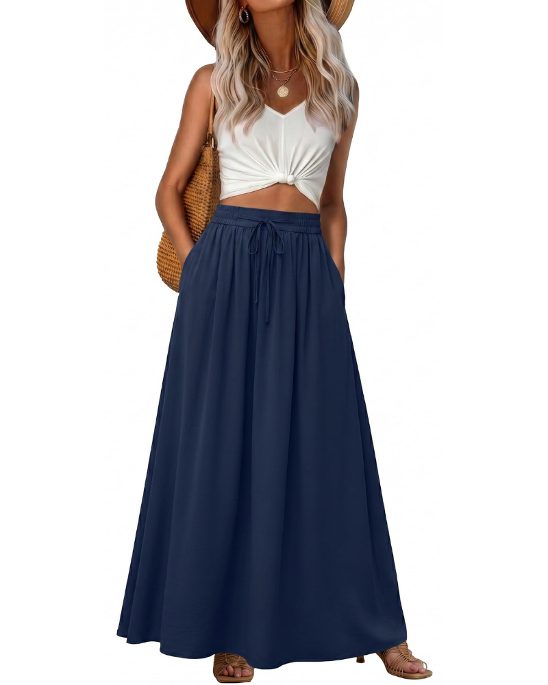 Hannah Jupe Maxi Femme – Jupe Longue Bohème Imprimée avec Taille Élastique, Cordon & Poches