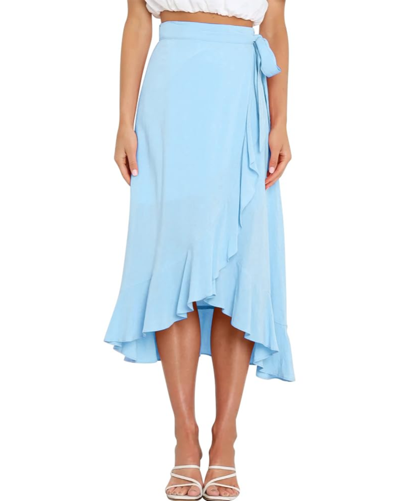 Olivia Jupe Portefeuille Femme – Jupe Midi Évasée avec Ceinture Ajustable & Ourlet Volanté
