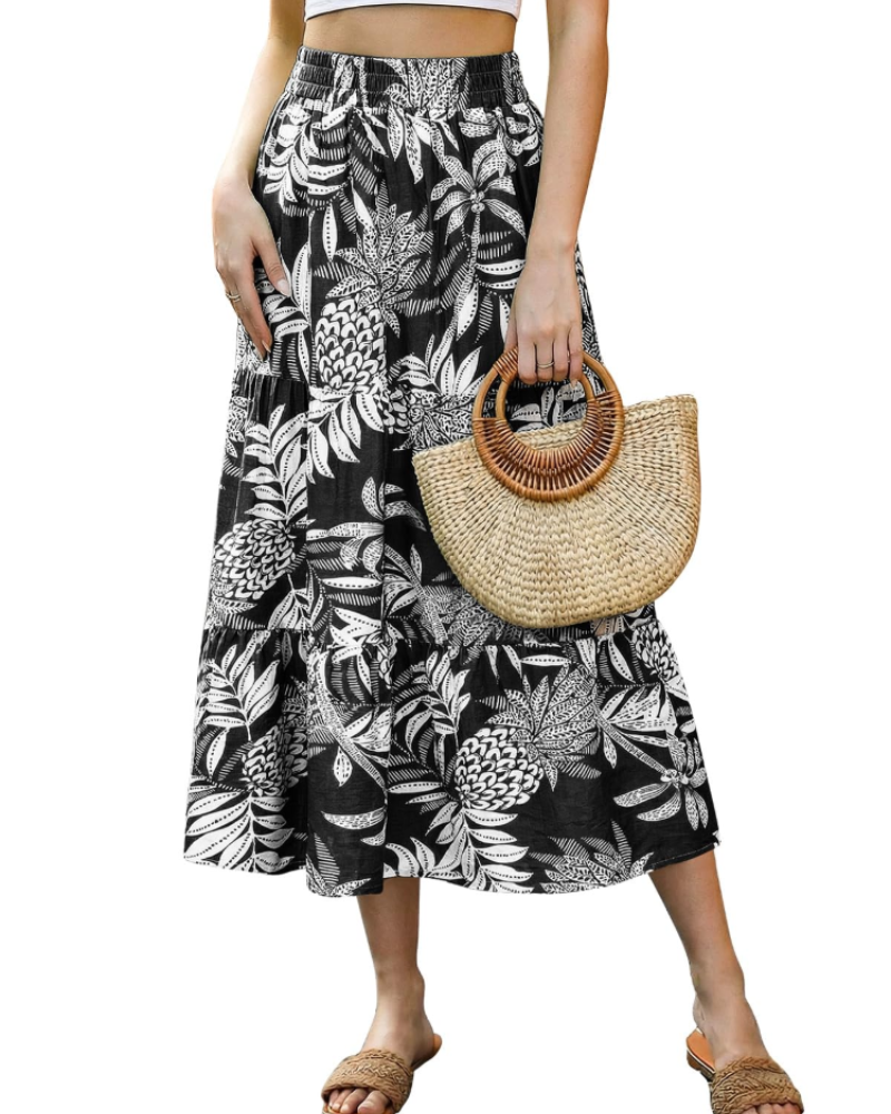 Hadley Jupe Midi Fleurie Femme – Jupe Trapèze Vintage à Taille Élastique