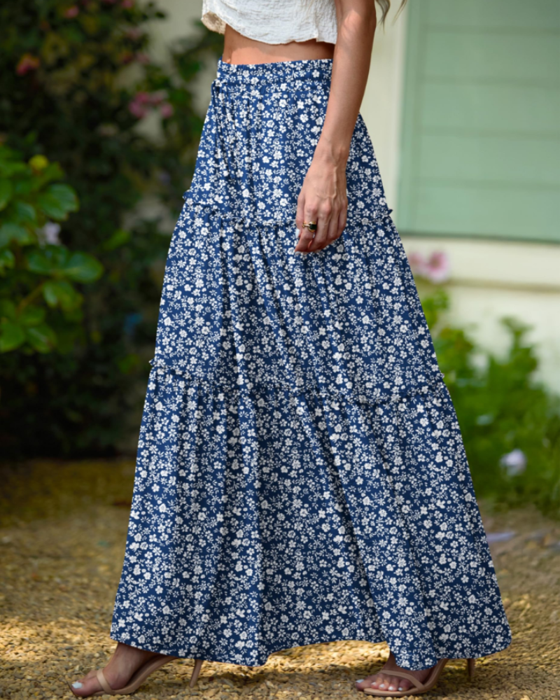 Daphne Jupe Maxi Fleurie Femme – Jupe Bohème à Taille Haute avec Poches