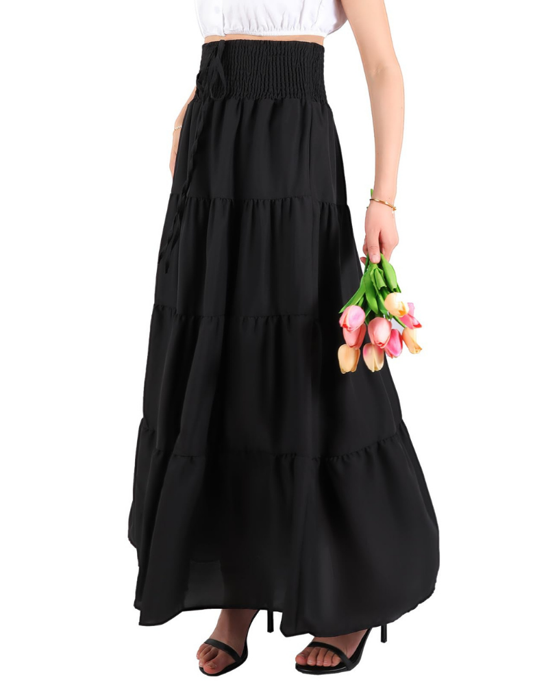 Zoe Jupe Maxi Dame 2-i-1 – Lang Chiffon Nederdel eller Stropløs Kjole med Elastisk Talje