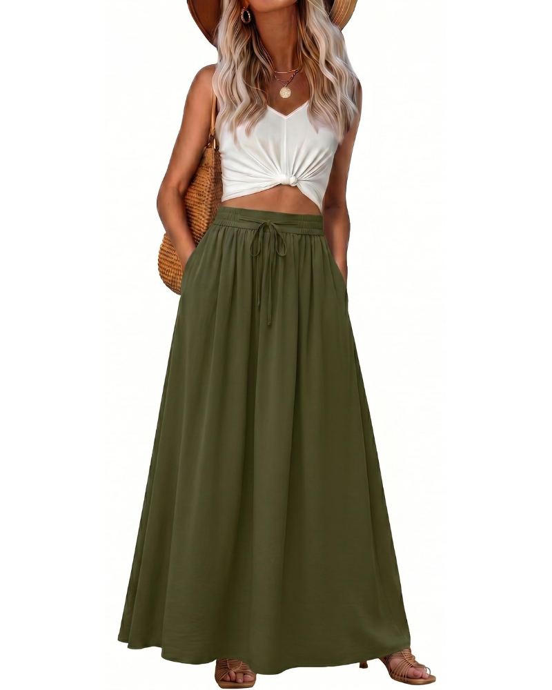 Hannah Jupe Maxi Femme – Jupe Longue Bohème Imprimée avec Taille Élastique, Cordon & Poches