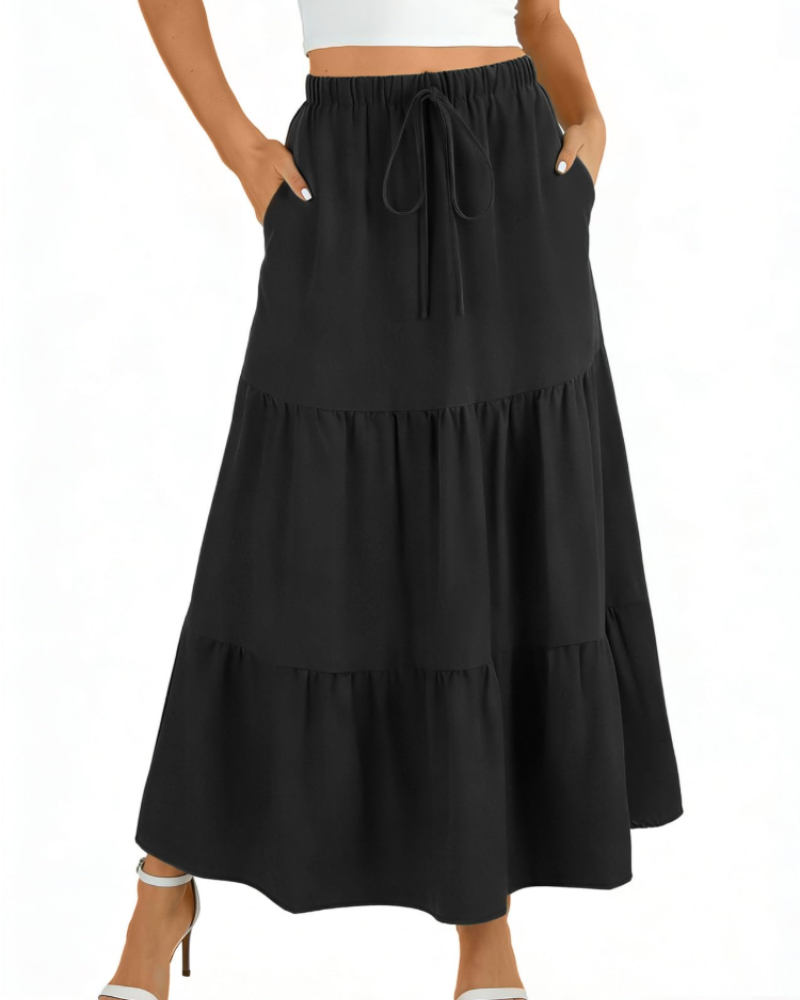 Grace Jupe Maxi Femme – Jupe Longue Évasée avec Taille Haute Élastique & Poches