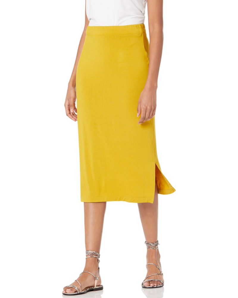 Clara Jupe Midi Femme – Jupe en Jersey Extensible avec Taille Élastique & Fentes Latérales