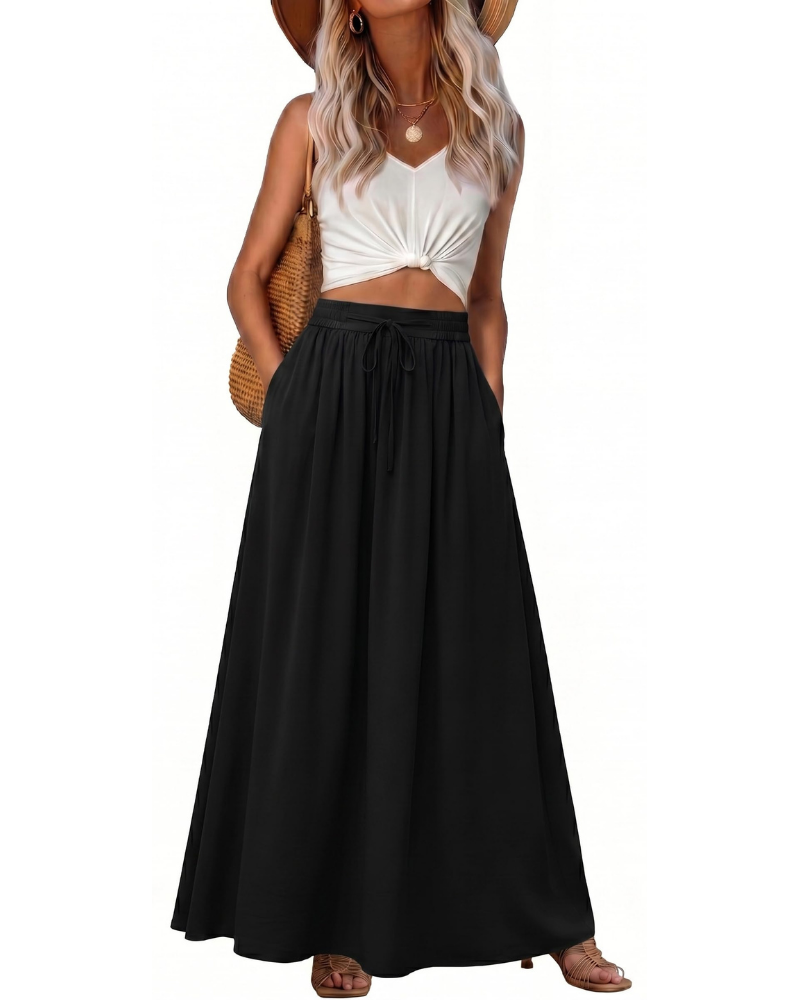 Hannah Jupe Maxi Femme – Jupe Longue Bohème Imprimée avec Taille Élastique, Cordon & Poches